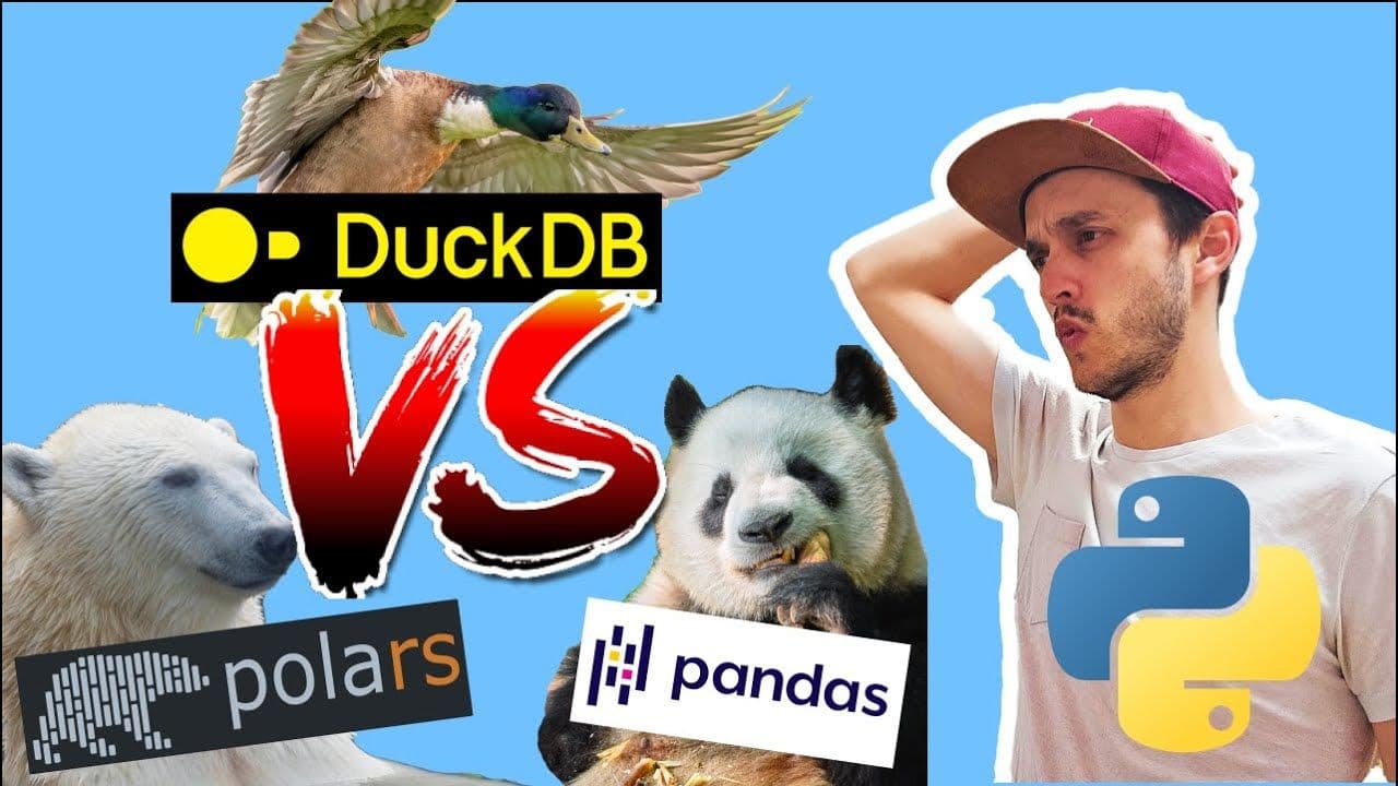 "DuckDB vs Pandas vs Polars For Python devs" video thumbnail