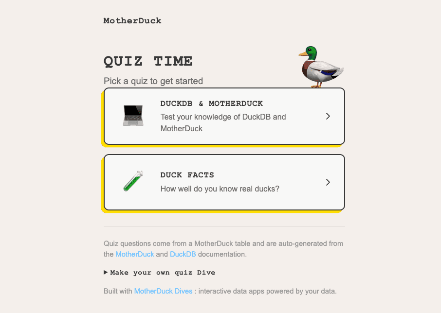MotherDuck & DuckDB Quiz