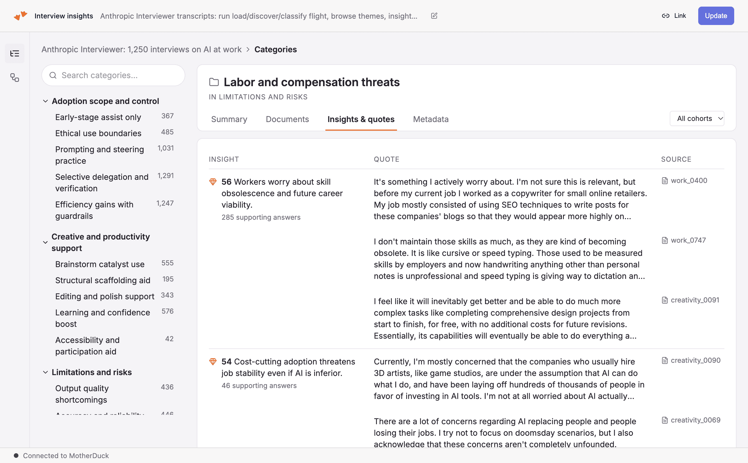 Screenshot of Interview insights