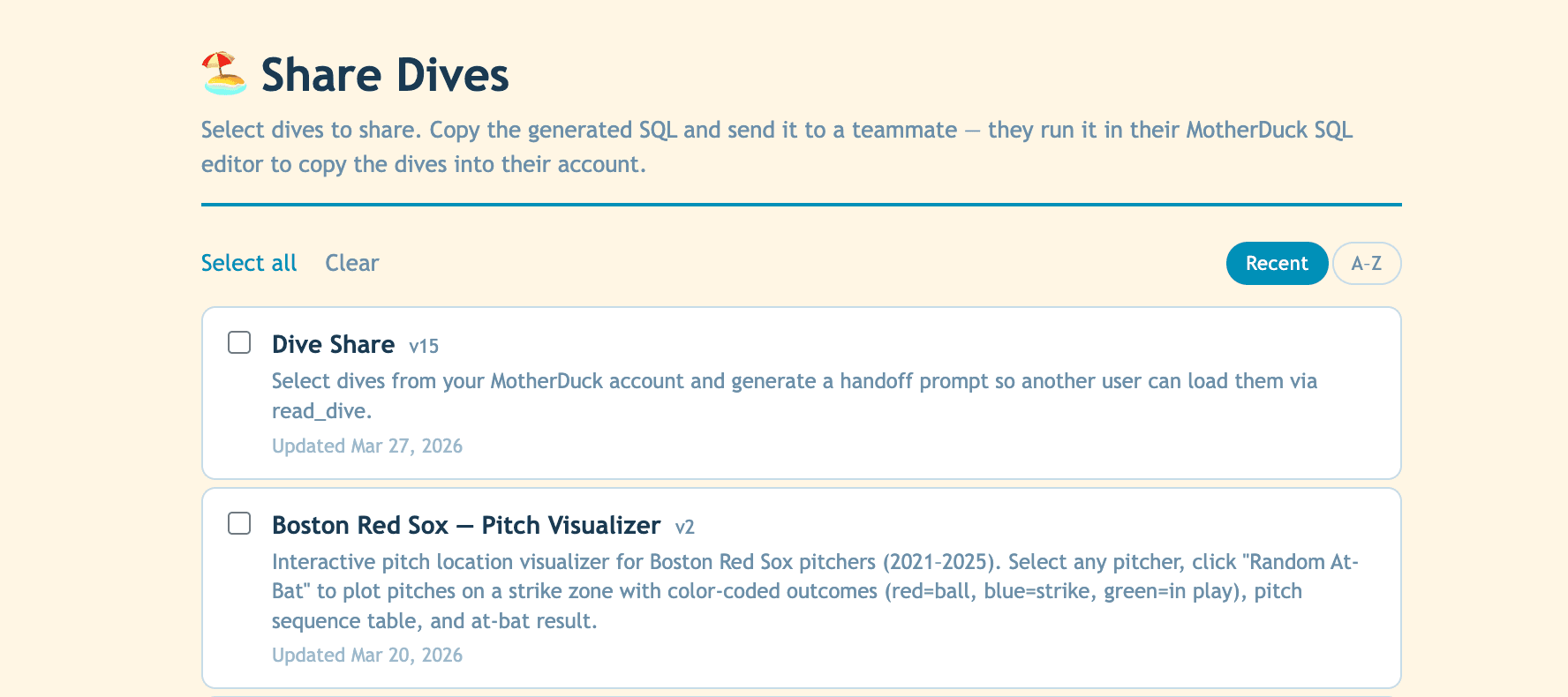Screenshot of Dive Share