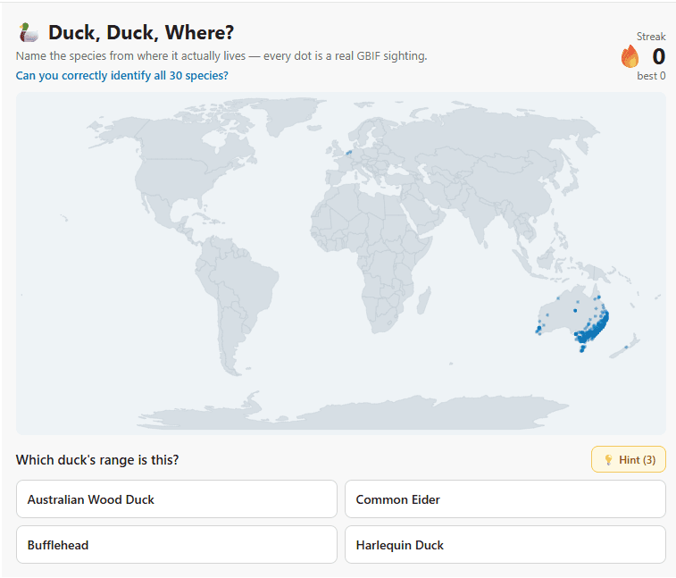 Duck, Duck, Where? Guess the Duck by its Range