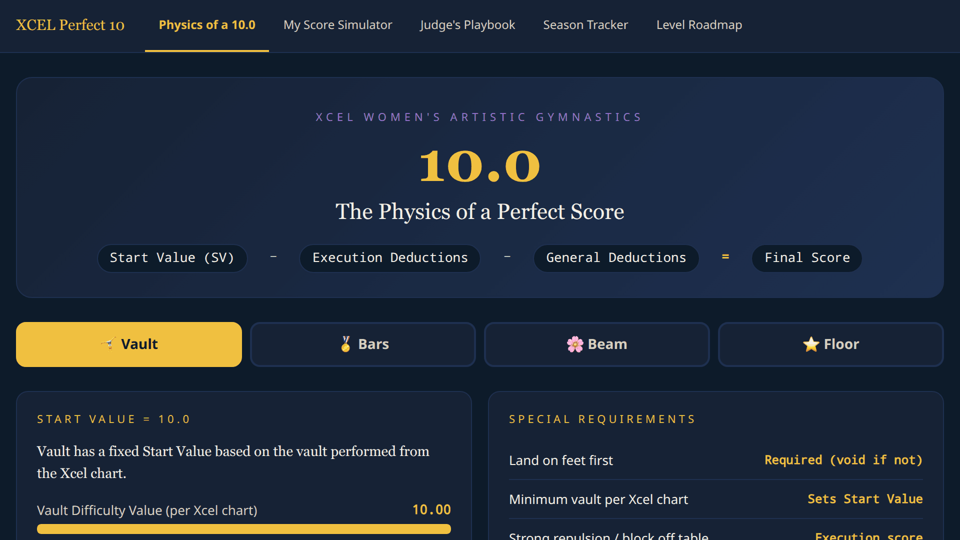 Screenshot of XCEL Perfect 10 — Score Physics & Simulator