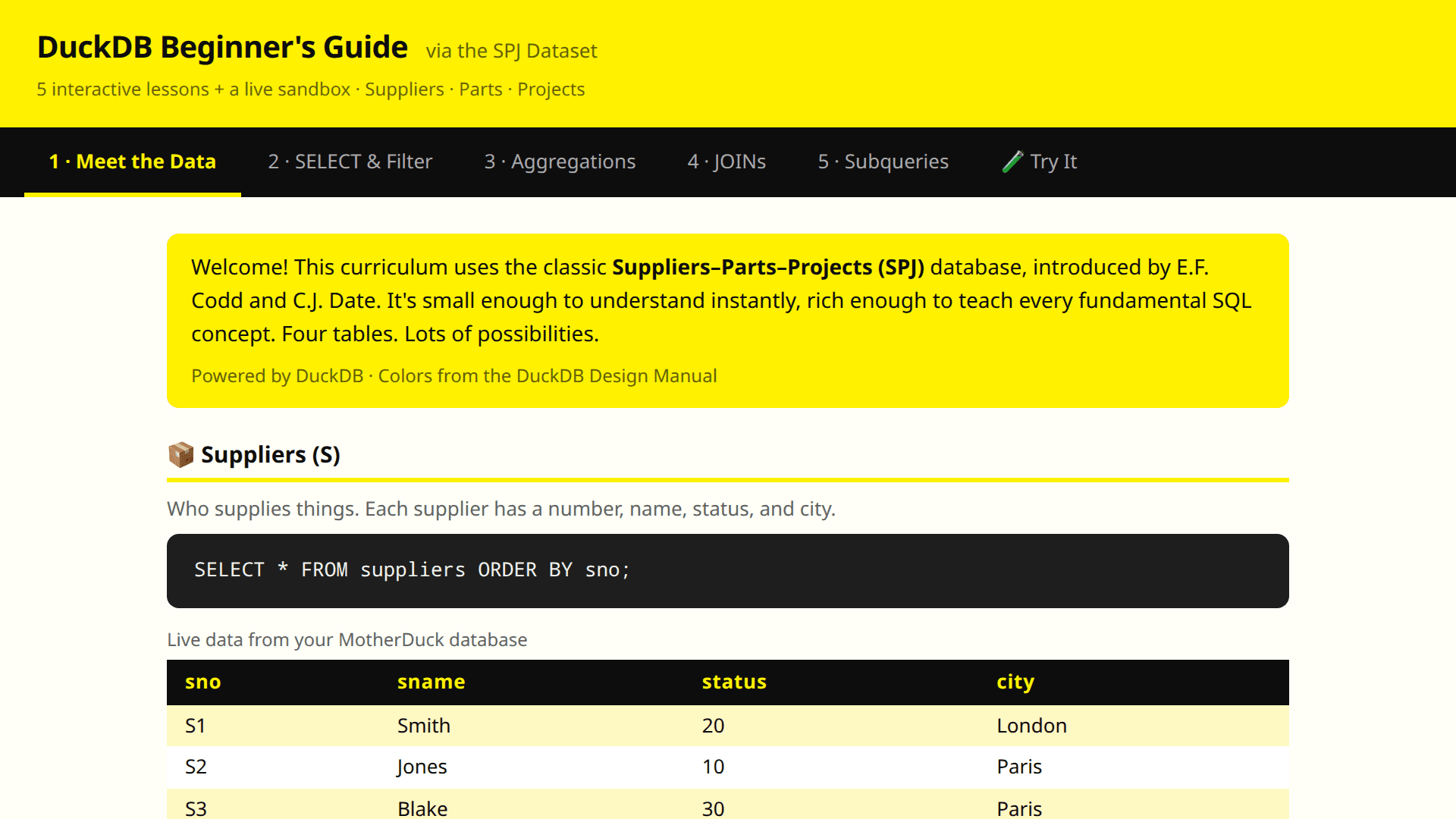 DuckDB Beginner's Guide β SPJ Dataset
