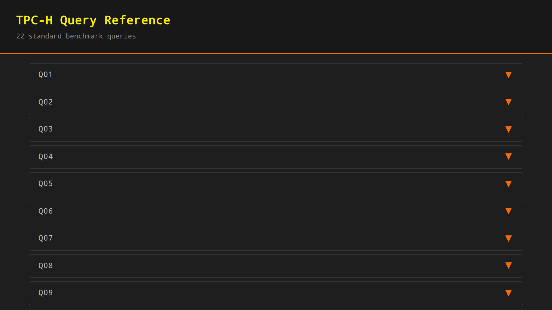Screenshot of TPC-H Query Reference