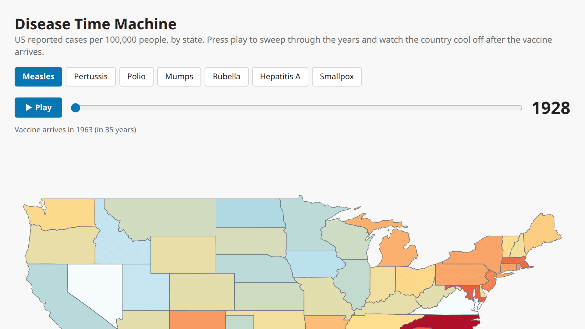 Screenshot of Disease Time Machine — Animated Map