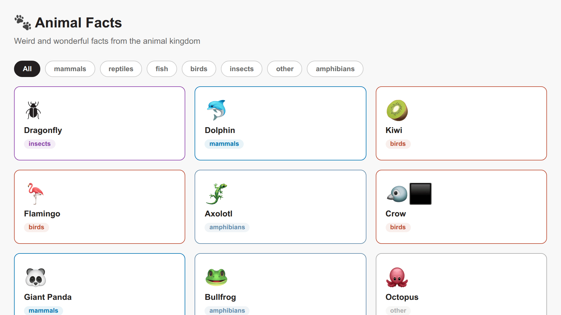 Screenshot of Animal Facts