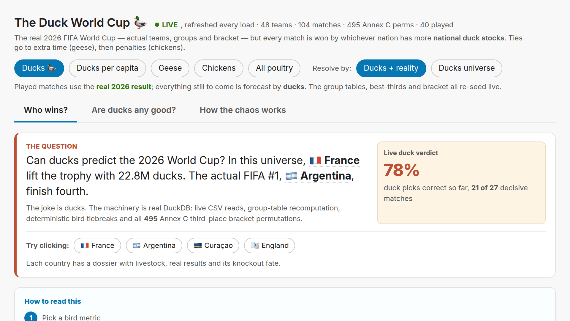 Screenshot of The Duck World Cup 🦆