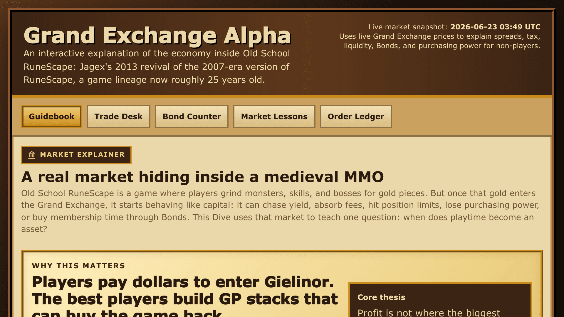 Screenshot of Grand Exchange Alpha: A Field Guide to Gielinor's Markets
