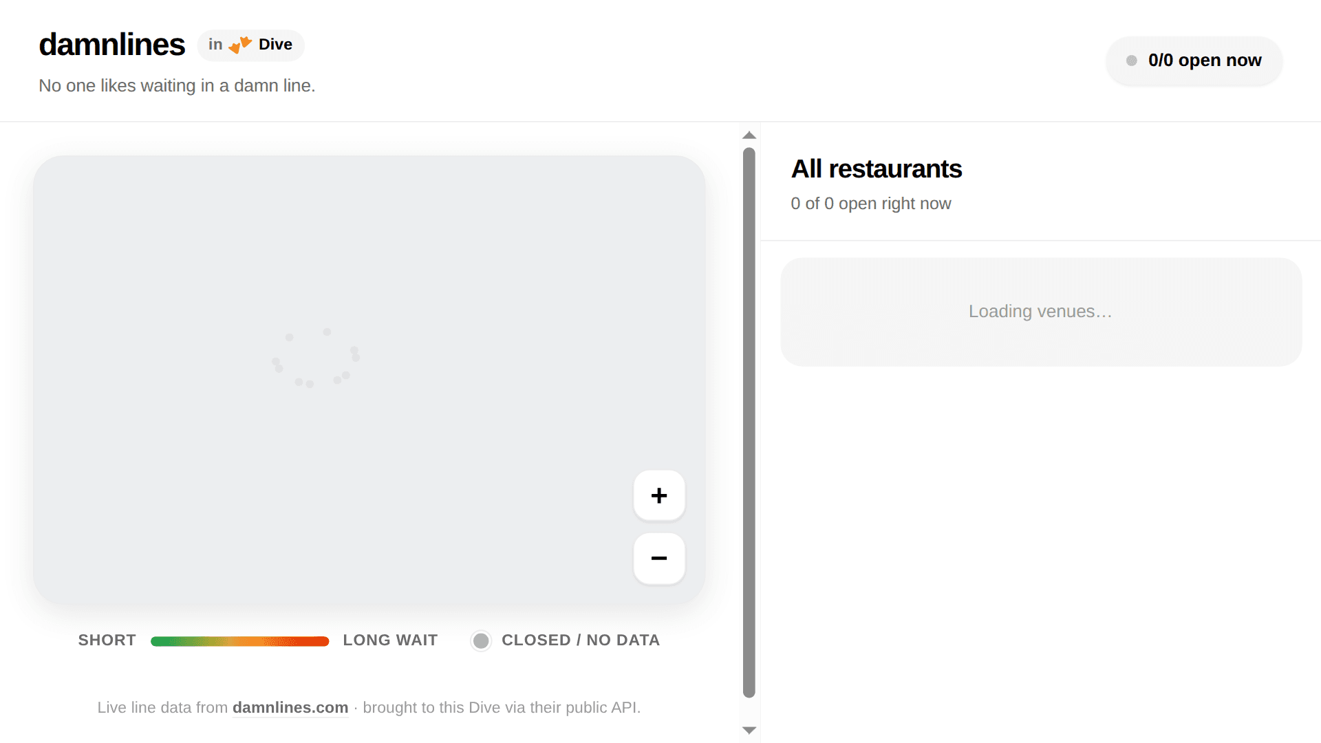Screenshot of damnlines · NYC restaurant lines