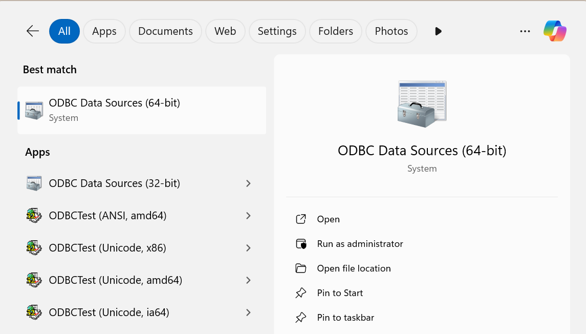 ODBC Data Sources in Windows