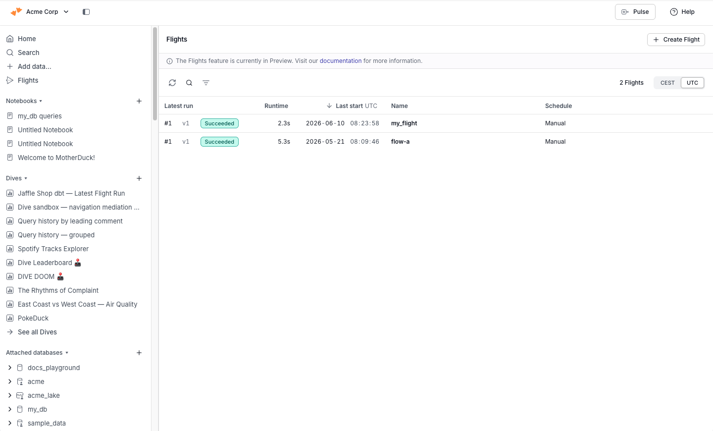 Running Python with Flights | MotherDuck Docs