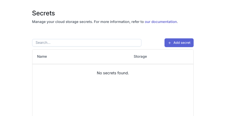 The MotherDuck UI for adding a new secret