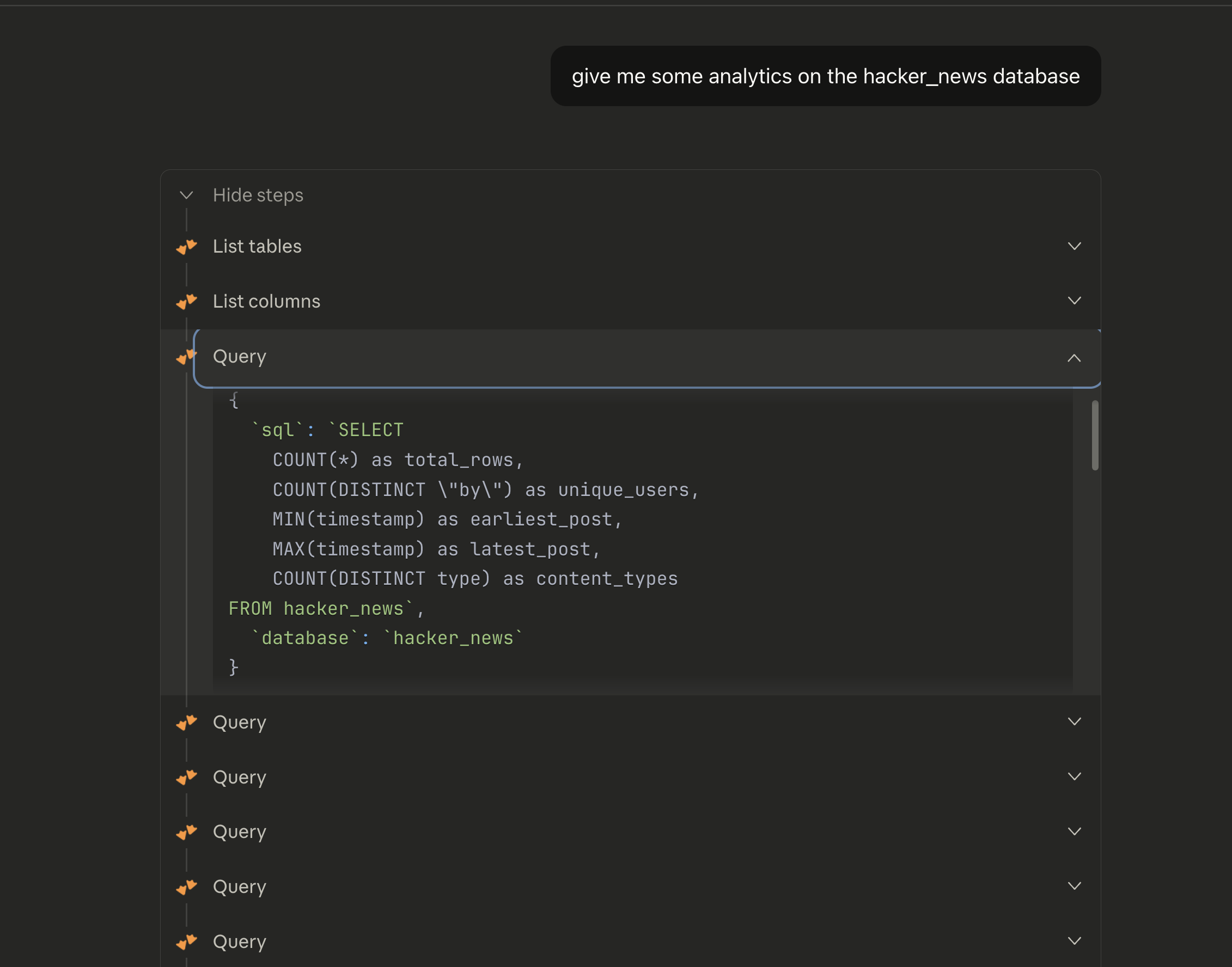 Inspecting the query executed by MCP
