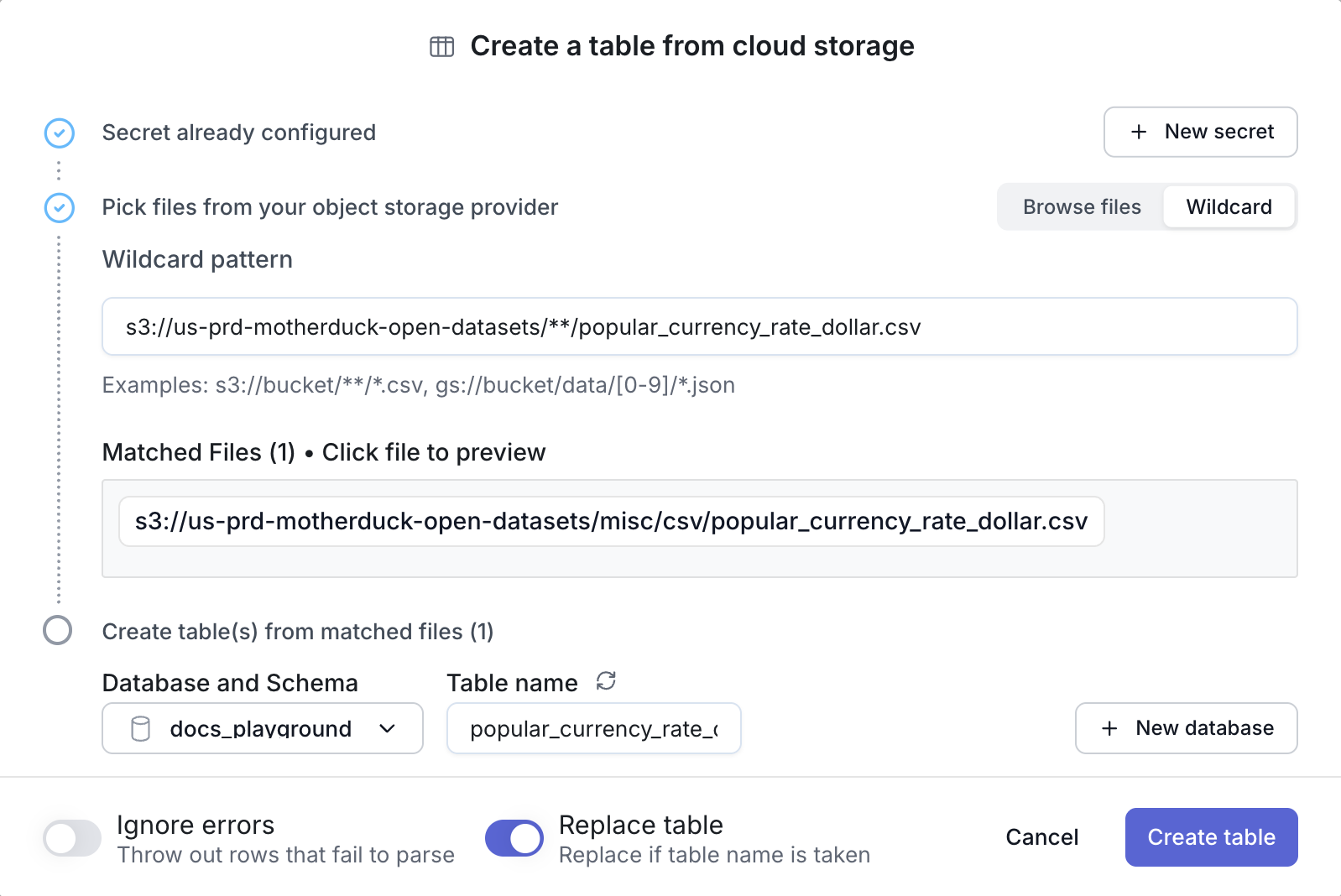 Create table from S3