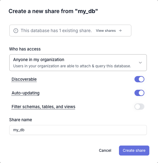 Create share dialog